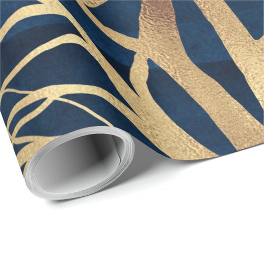 Modernes Gold Tree Silhouette Minimales blaues Des Geschenkpapier (Rolleneckpunkt)