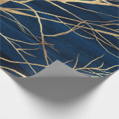 Modernes Gold Tree Silhouette Minimales blaues Des Geschenkpapier (Ecke)