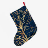 Modernes Gold Tree Silhouette Minimales blaues Des Großer Weihnachtsstrumpf (Rückseite (Hängend))