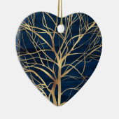 Modernes Gold Tree Silhouette Minimales blaues Des Keramik Ornament (Rechts)
