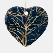 Modernes Gold Tree Silhouette Minimales blaues Des Keramik Ornament (Hinten)