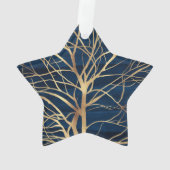 Modernes Gold Tree Silhouette Minimales blaues Des Ornament (Rückseite)