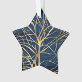 Modernes Gold Tree Silhouette Minimales blaues Des Ornament (Vorderseite)