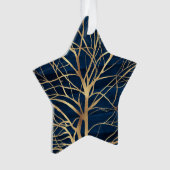 Modernes Gold Tree Silhouette Minimales blaues Des Ornament (Vorderseite)