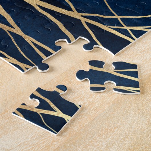 Modernes Gold Tree Silhouette Minimales blaues Des Puzzle (Seite)