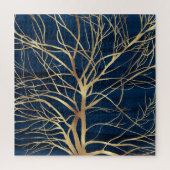 Modernes Gold Tree Silhouette Minimales blaues Des Puzzle (Vertikal)
