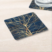 Modernes Gold Tree Silhouette Minimales blaues Des Rechteckiger Pappuntersetzer (angewinkelt)