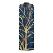 Modernes Gold Tree Silhouette Minimales blaues Des Thermosbecher (Vorderseite)