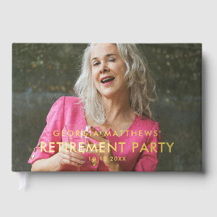 Modernes Gold Typografy Foto Retirement Party Gästebuch