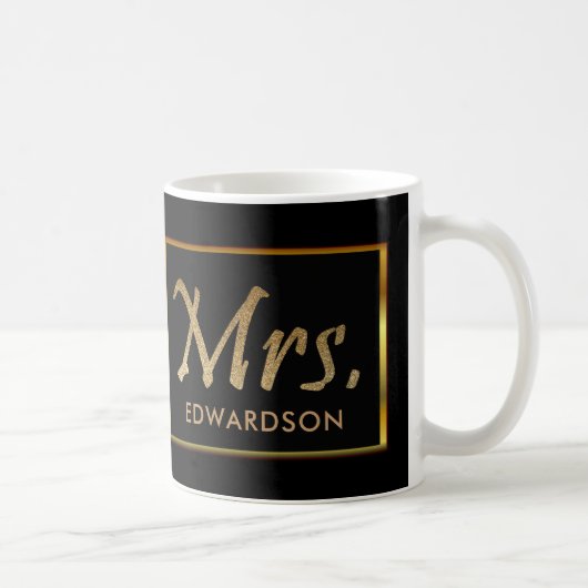 Modernes Gold u. schwarze Frau personalisierte Kaffeetasse (Rechts)