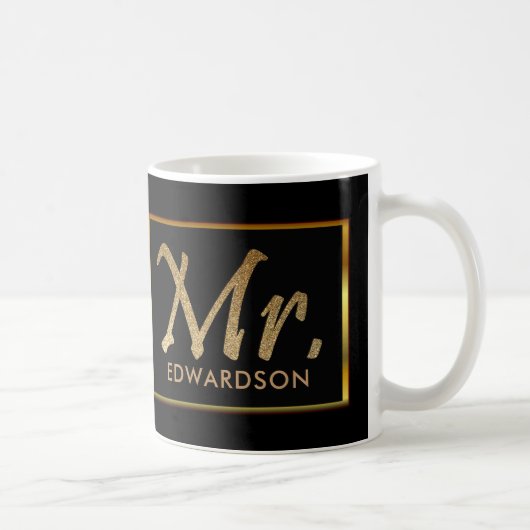 Modernes Gold u. schwarzer Herr personalisierte Kaffeetasse (Rechts)