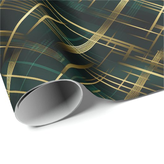 Modernes Gold und Dunkelgrün Kariert Geschenkpapier (Rolleneckpunkt)
