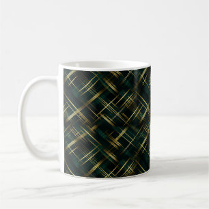 Modernes Gold und Dunkelgrün Kariert Kaffeetasse