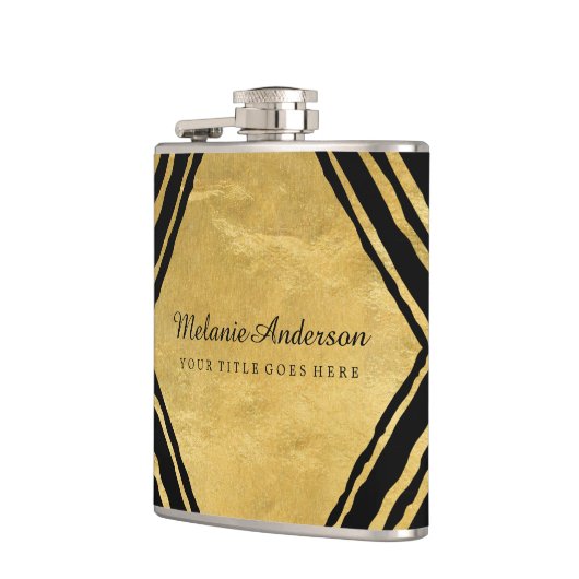 Modernes Gold und schwarze personalisierte Flasche Flachmann (Links)