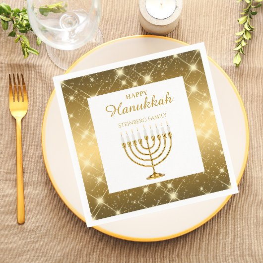 Modernes Gold und weiße Menorah jüdisch Hanukkah Serviette