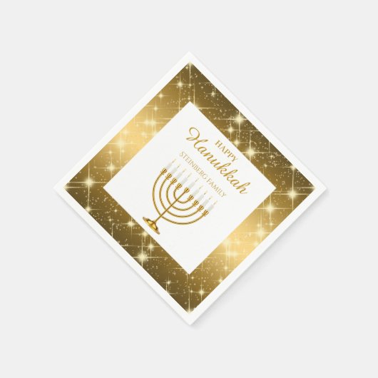 Modernes Gold und weiße Menorah jüdisch Hanukkah Serviette (Ecke)