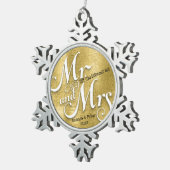 Modernes Gold - unser erstes Weihnachtsgeschenk-Fo Schneeflocken Zinn-Ornament (Rechts)