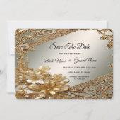 Modernes Gold-Verziert-Blumenmotiv Save the Date (Vorderseite)