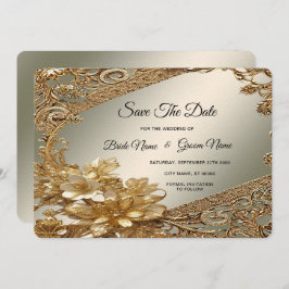 Modernes Gold-Verziert-Blumenmotiv Save the Date