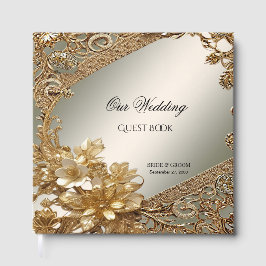 Modernes Gold Verziert Floral Guest Book Gästebuch