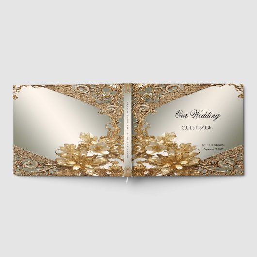 Modernes Gold Verziert Floral Guest Book Gästebuch (Voll)