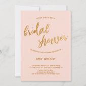 Modernes Gold Waves Handwriting Blush-Brautparty Einladung (Vorderseite)