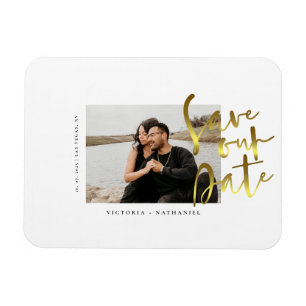 Modernes Gold Wedding Foto speichert das Date Magn Magnet