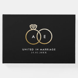 Modernes Gold Wedding Rings Monogram Black Guestbo Gästebuch