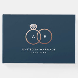 Modernes Gold Wedding Rings Monogram Navy Gästebuc Gästebuch