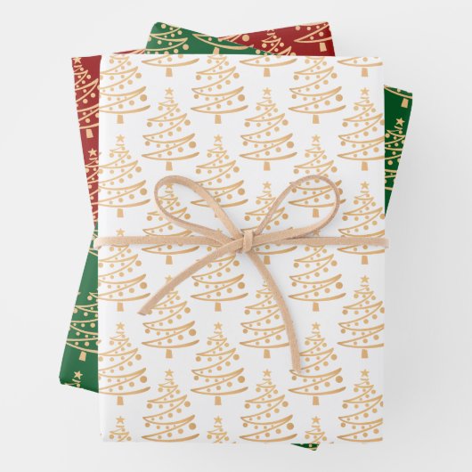 Modernes Gold Weihnachtsbaummuster Geschenkpapier Set (Beispiel)