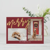 Modernes Gold-Weihnachtshund-Foto Feiertagskarte (Stehend Vorderseite)