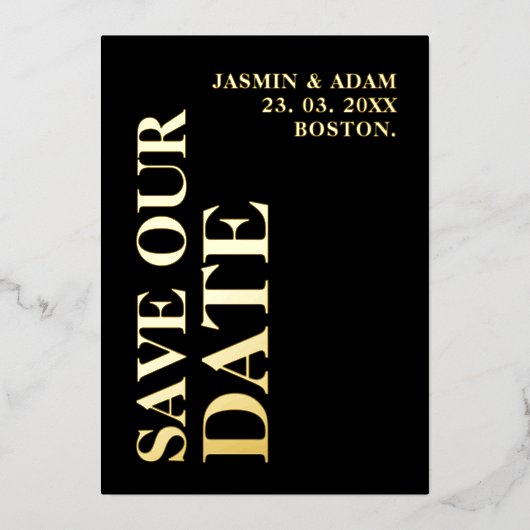 Modernes Gold White Foto Hochzeit retten Datum Folieneinladung (Vorderseite)