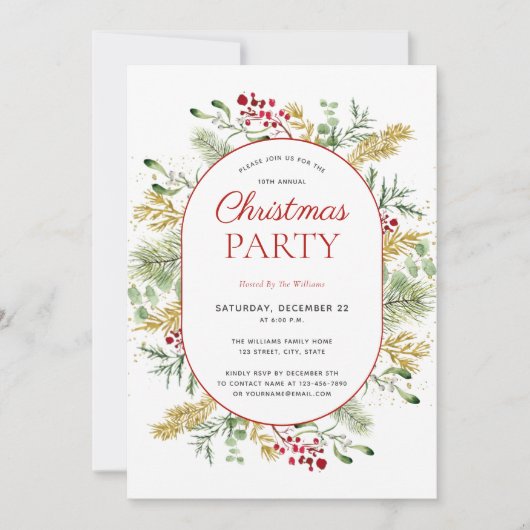 Modernes Gold Winter Grün Weihnachten Party Einladung (Vorderseite)