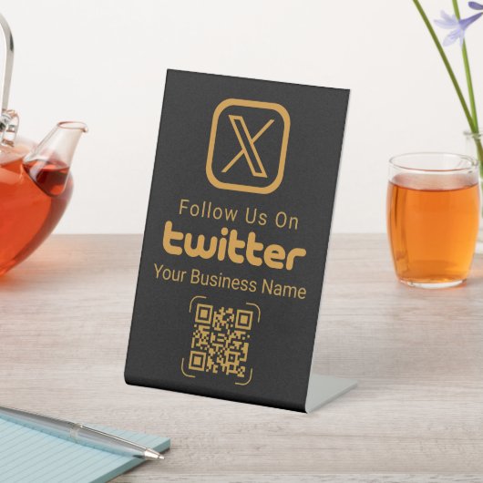 Modernes Gold X Logo Twitter QR Code Geschäftsschi Sockelschild (In SItu)