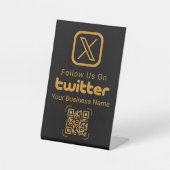 Modernes Gold X Logo Twitter QR Code Geschäftsschi Sockelschild (Vorderseite)