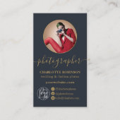 Modernes goldblauer Foto qr-Logo-Fotograf Visitenkarte (Vorderseite)