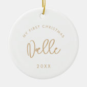 Modernes Golden Baby's First Christmas Foto Keramik Ornament (Vorne)