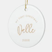 Modernes Golden Baby's First Christmas Foto Keramik Ornament (Links)