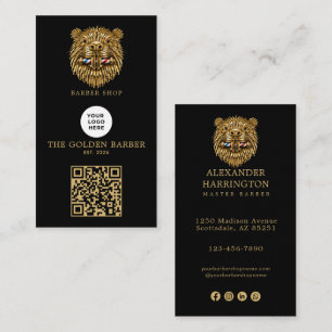 Modernes Golden Beaver-Barber Shop-Logo Qr Code Visitenkarte
