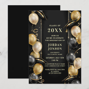 Modernes Golden Black Abschluss Hat Cap Party Einladung