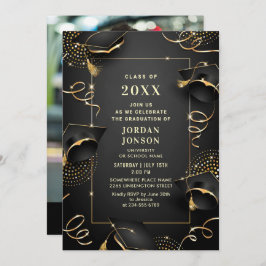 Modernes Golden Black Graduation Party Foto Einladung