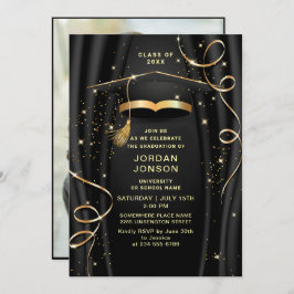 Modernes Golden Black Graduation Party Foto Einladung