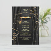 Modernes Golden Black Graduation Party Foto QR Cod Einladung (Stehend Vorderseite)