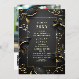 Modernes Golden Black Graduation Party Foto QR Cod Einladung