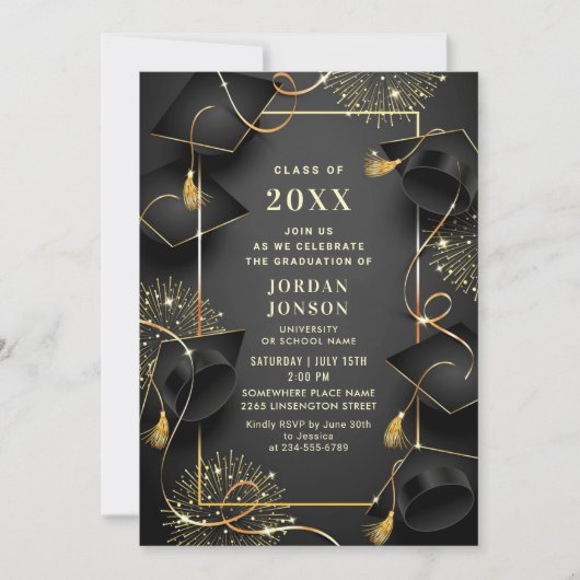 Modernes Golden Black Graduation Party Foto QR Cod Einladung (Vorderseite)