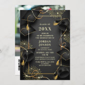 Modernes Golden Black Graduation Party Foto QR Cod Einladung (Vorne/Hinten)