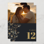 Modernes Golden Floral Foto Tischnummer (Vorne/Hinten)