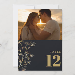 Modernes Golden Floral Foto Tischnummer