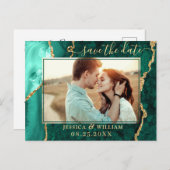 Modernes Golden Green Agate FOTO Save the Date Postkarte (Vorne/Hinten)