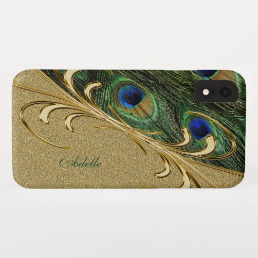 Modernes Goldene Ornament Pfauenfeder Case-Mate iPhone Hülle (Rückseite (Horizontal))